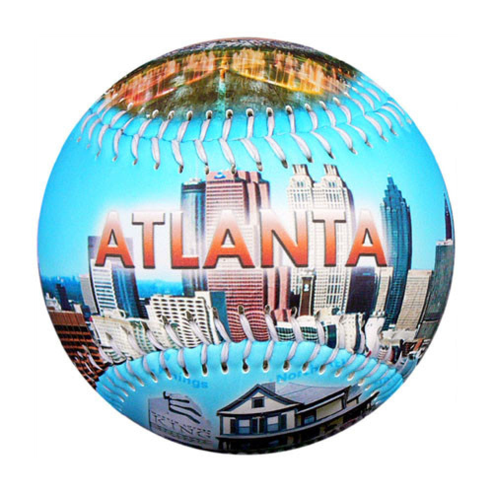 Atlanta souvenir baseball printed with Atlanta landmarks and locations.