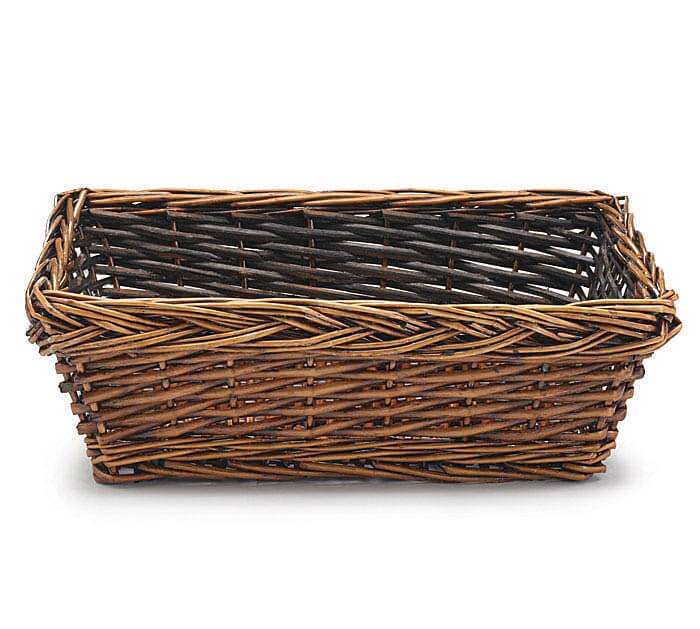 Woven brown basket on a white background