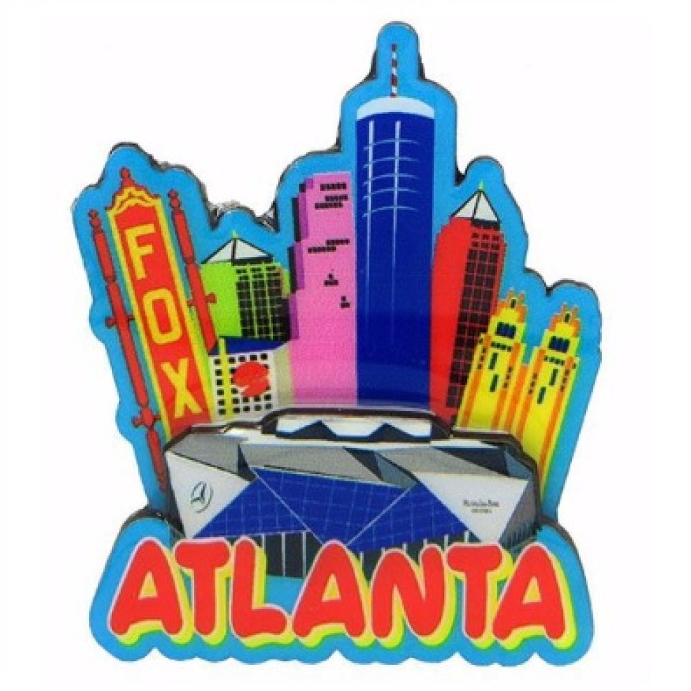 Downtown Atlanta Die Cut Magnet includes the Mercedes Benz stadium and other Georgia attractions