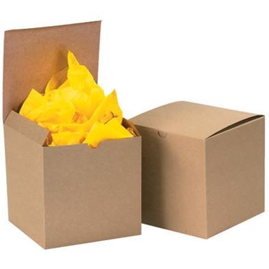 Brown cardboard box with yellow contents on a white background