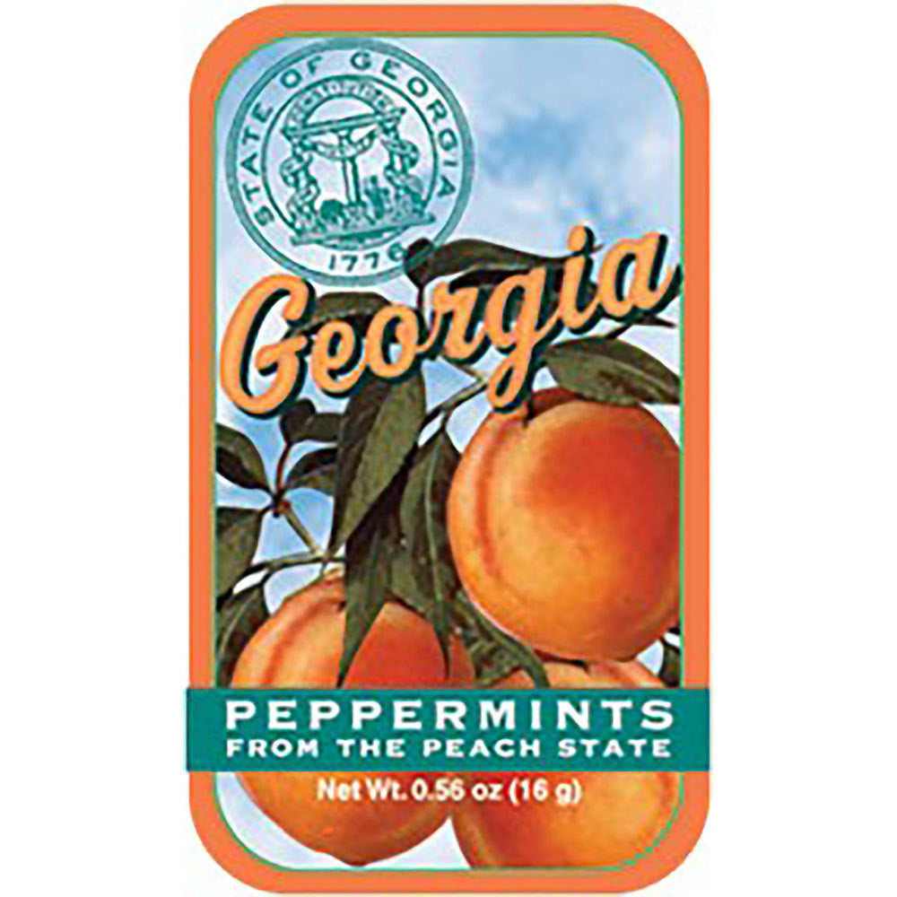 .56 ounce of Georgia Mints in a small tin container