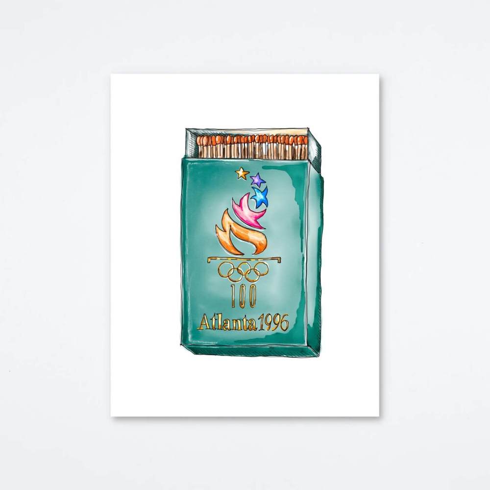 Matchbook art design print commemorating the 1996 Atlanta Olympics.
