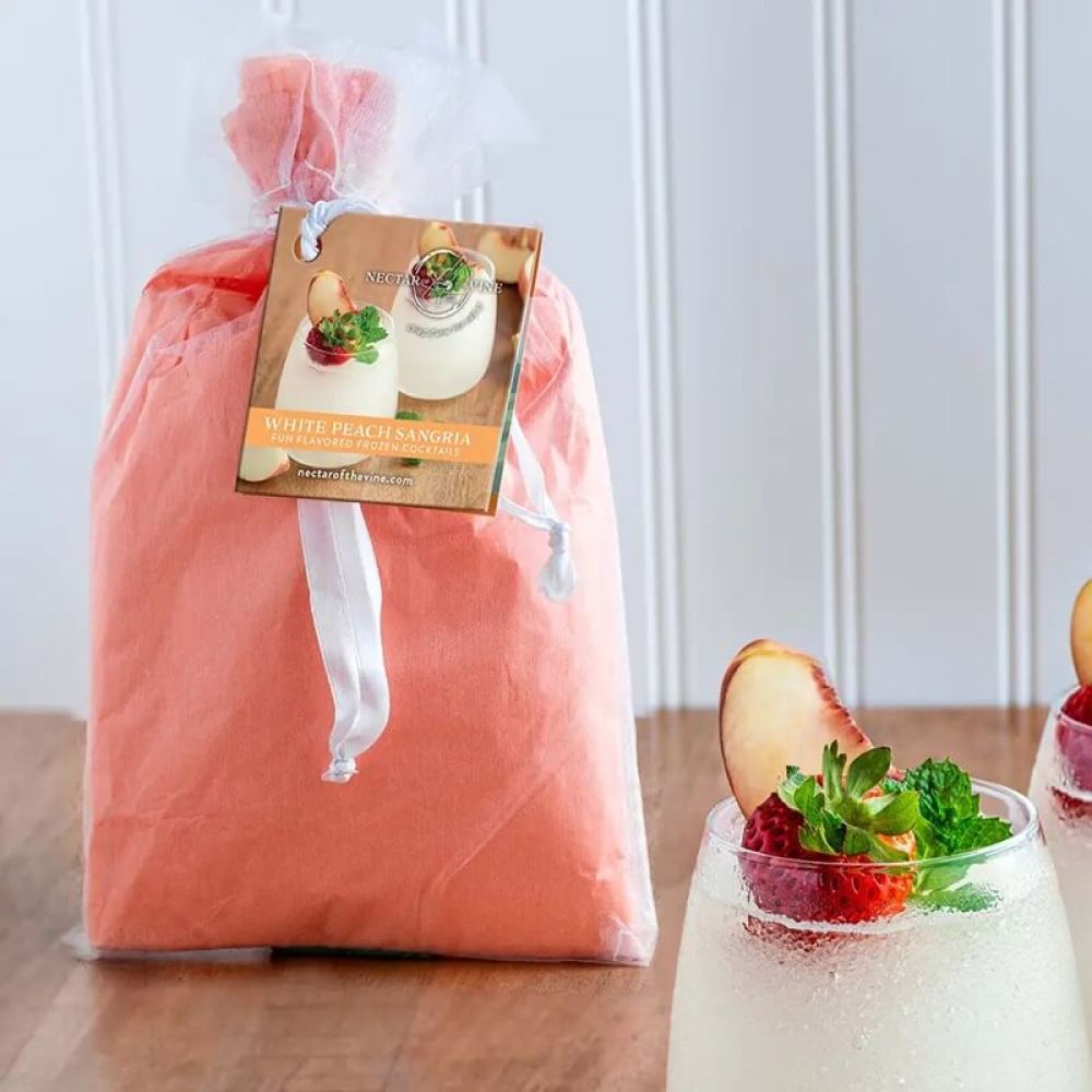 White peach sangria slushy mix in sheer gift bag