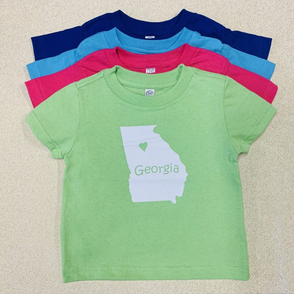 Assorted color toddler t-shirt with state of Georgia