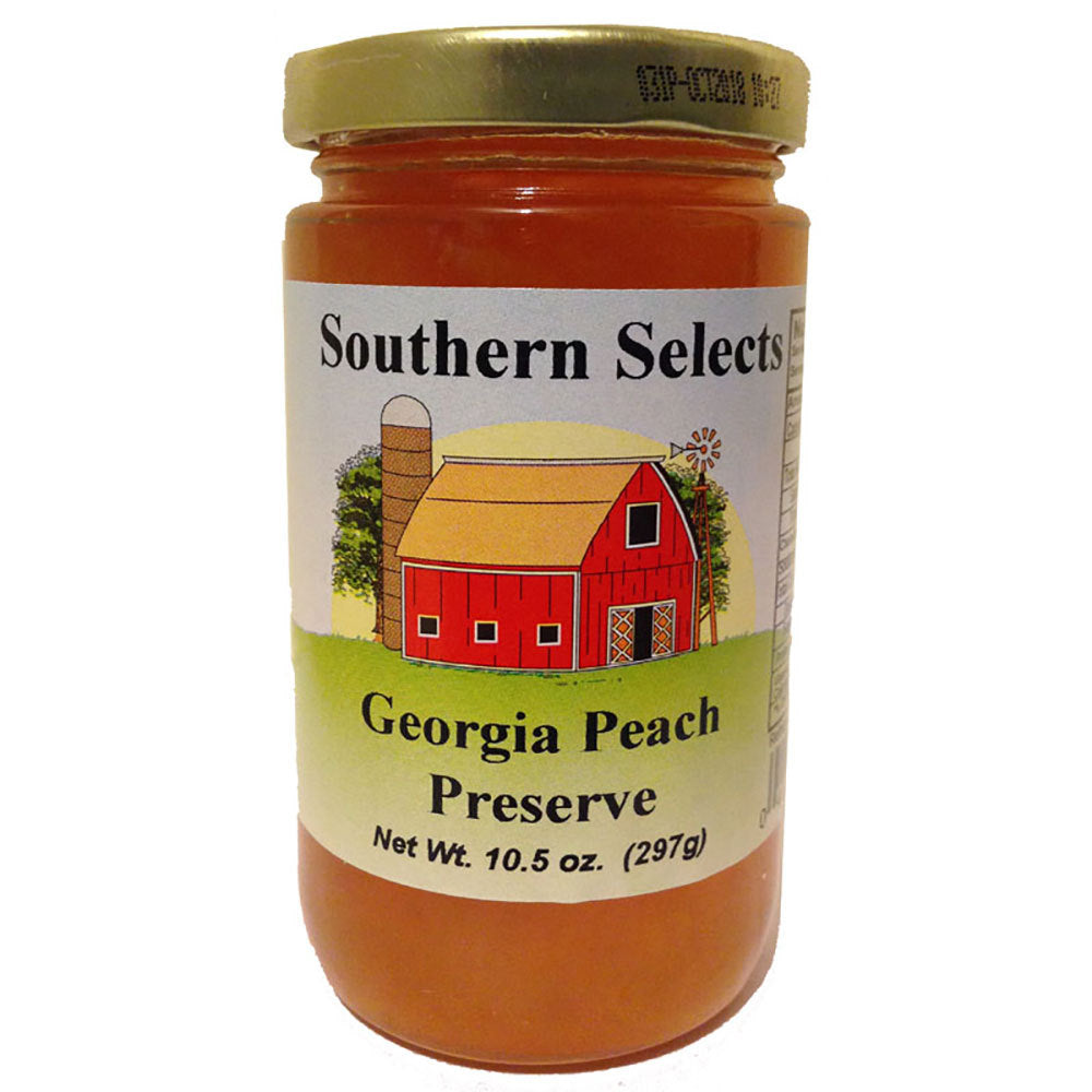 10.5 ounce glass jar of peach preserve
