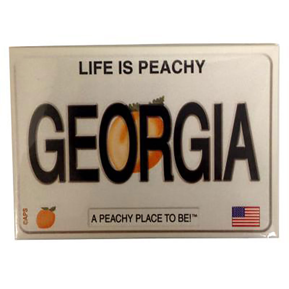 Life is peachy license plate magnet with GA peach and U.S flag