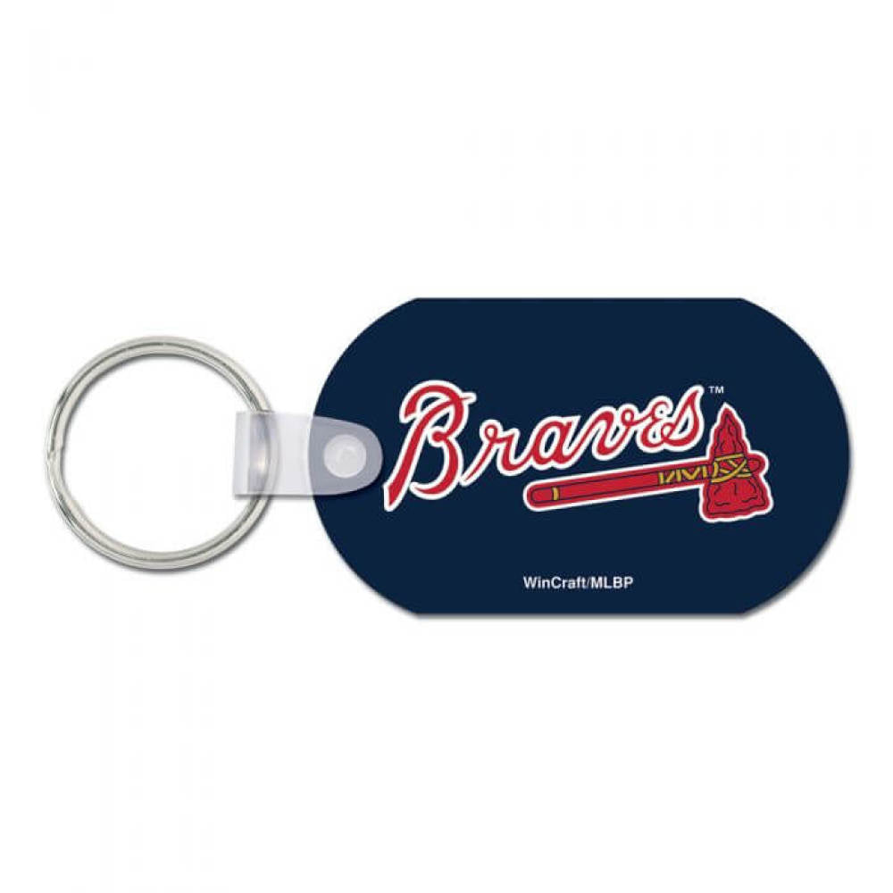Metal Atlanta Braves oval keychain with Braves logo