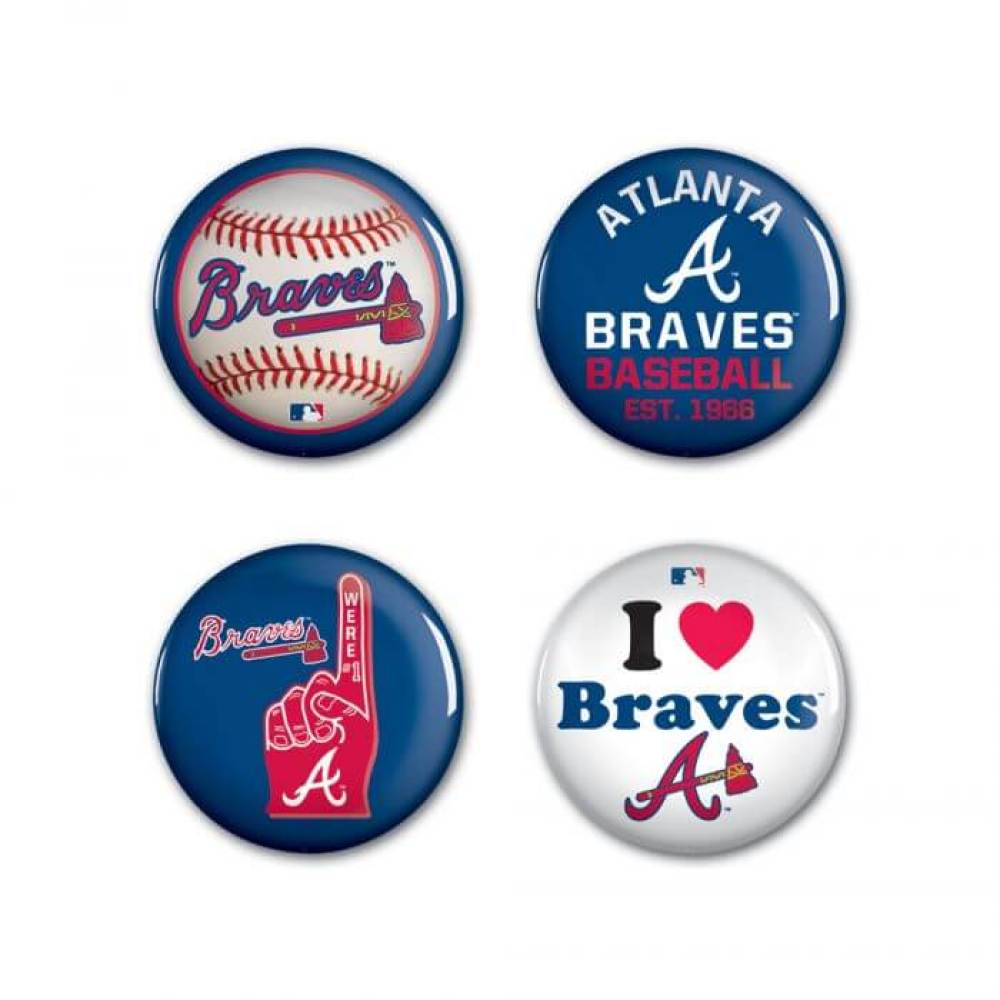 Four Atlanta Braves Spirit Buttons with different designs