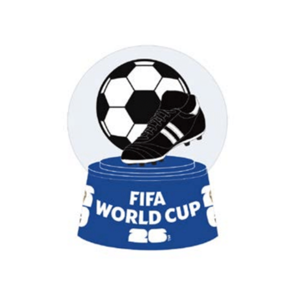 FIFA World Cup snow globe with soccer ball and cleats inside the globe.