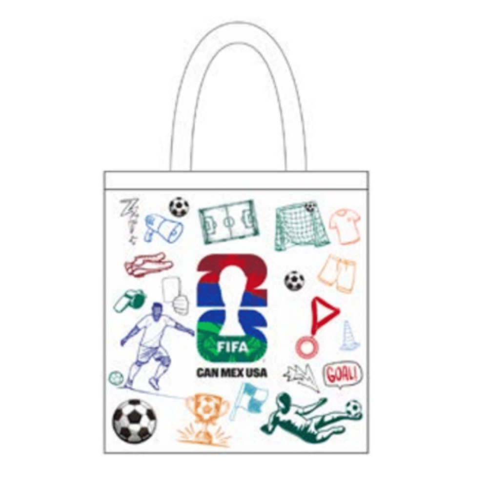 FIFA World Cup canvas tote bag with FIFA logo and colorful soccer theme artwork