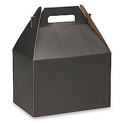 Black cardboard gable box with a handle on a white background