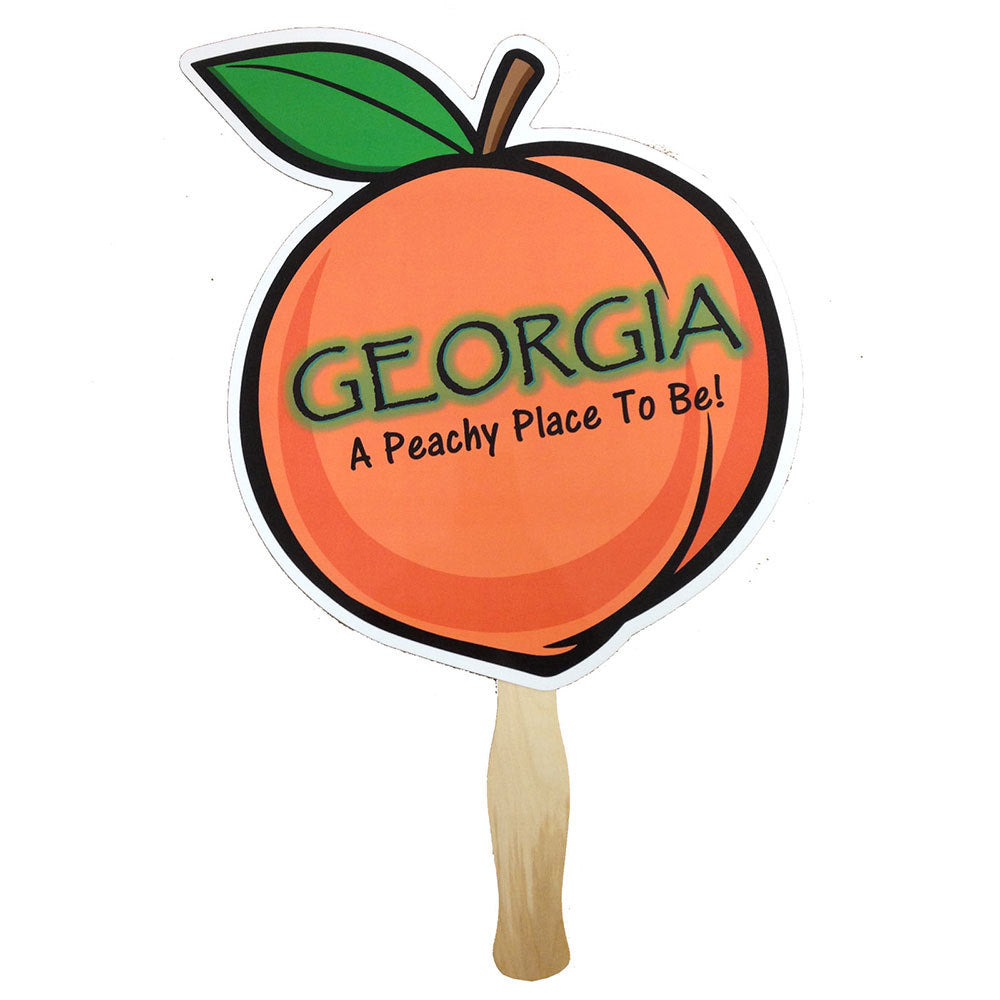 Front of Georgia Peach Hand Fan peach shaped 