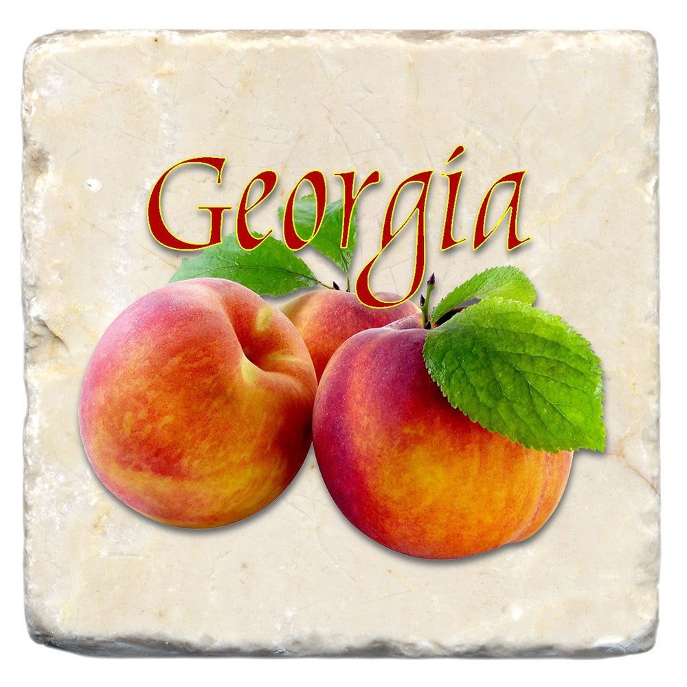 Georgia peach marble coaster with 2 peaches on it
