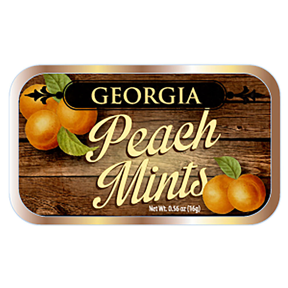 .56 ounce metal tin of peach mints 