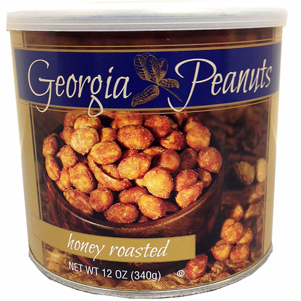 12 ounce metal tin of honey roasted Georgia peanuts