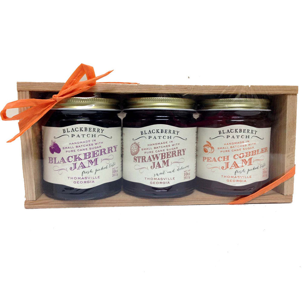 Georgia Jams Gift Crate with Blackberry Patch Strawberry, Peach Cobbler and Blackberry Jam