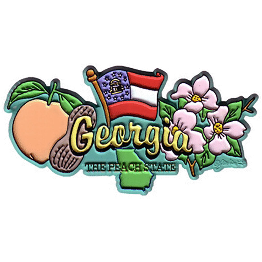 Georgia Icons Souvenir Magnet with peach, flower and other Georgia&