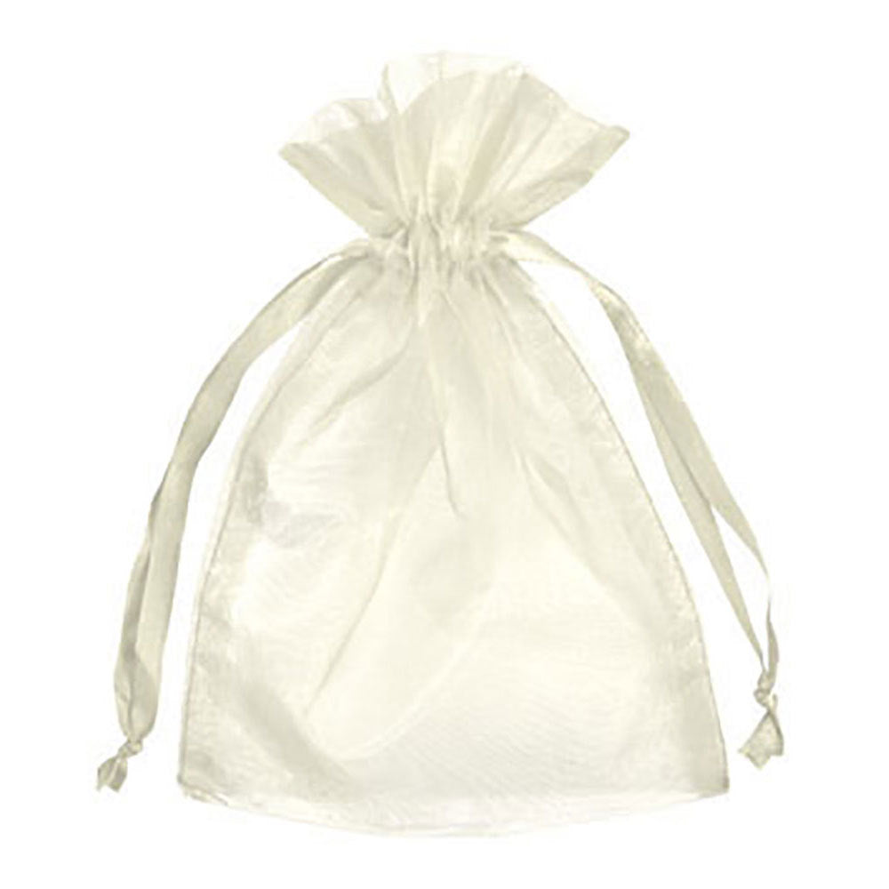 Ivory colored sheer organza bag with drawstring closure