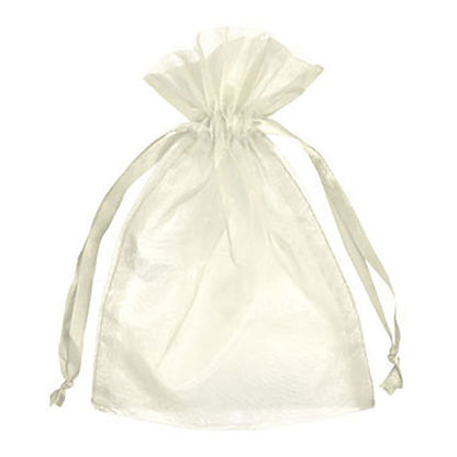 Ivory colored sheer organza bag with drawstring closure
