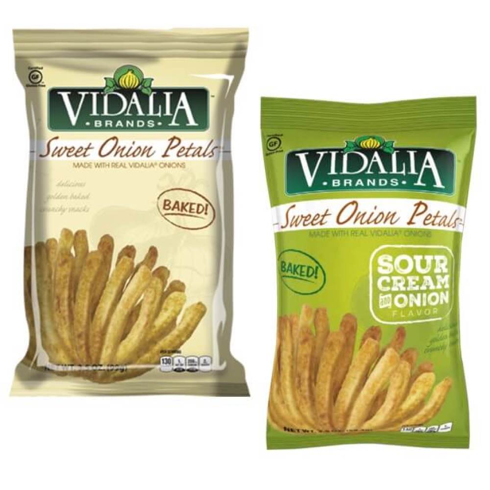 Two bags of Vidalia Sweet Onion Petals in original and sour cream flavors.