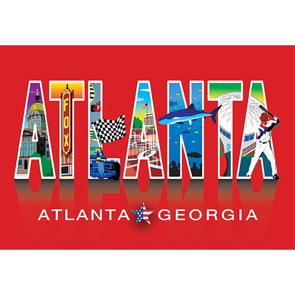 Red Atlanta magnet with popular Atlanta landmarks within the Atlanta letters