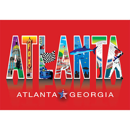 Red Atlanta magnet with popular Atlanta landmarks within the Atlanta letters