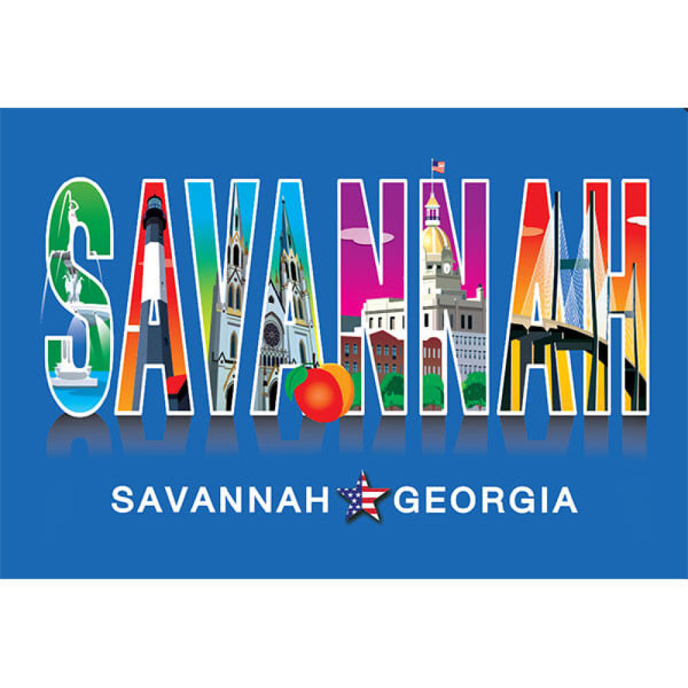 Savannah Georgia Souvenir Magnet with iconic Savannah images in the letters