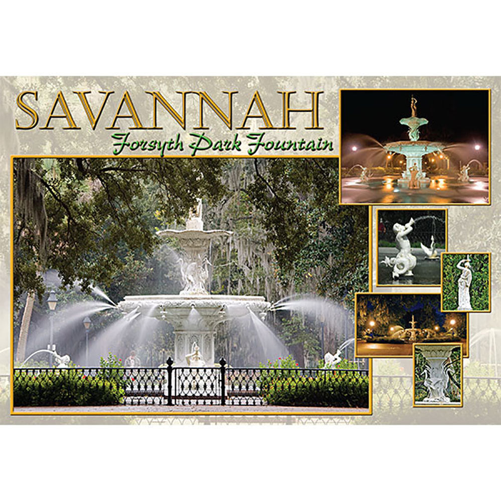Savannah Forsyth Park Fountain Postcard with multiple views of the fountain