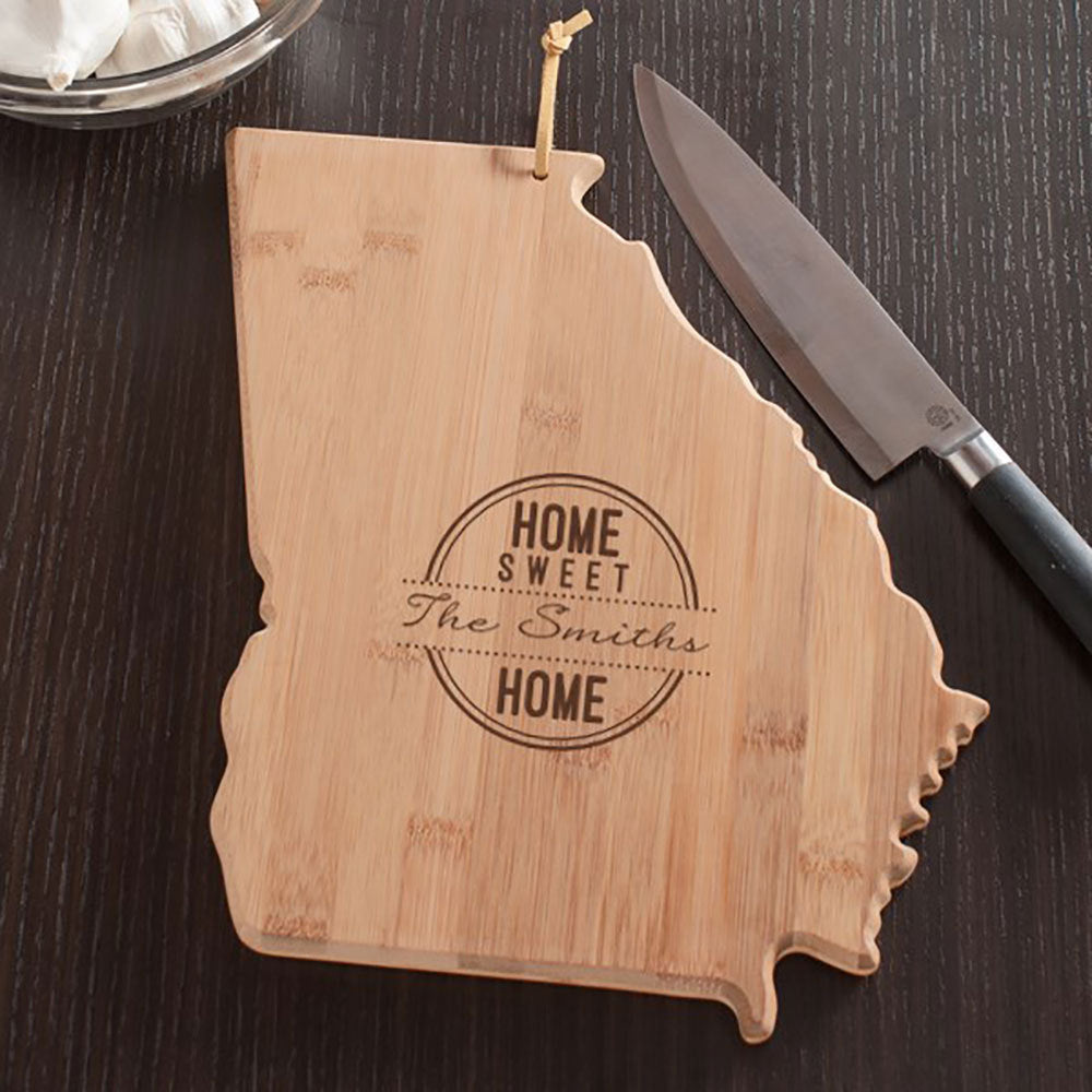 Personalized Georgia cutting board shaped as the Georgia map