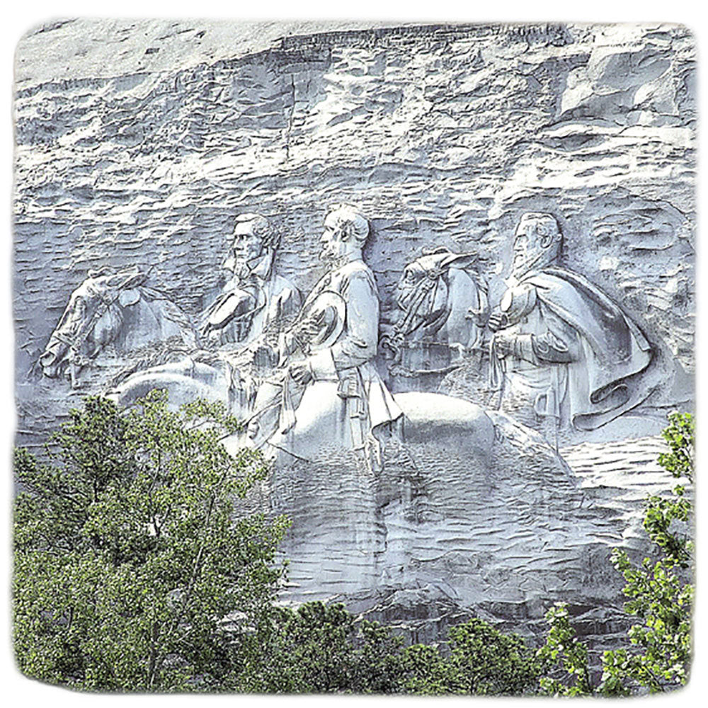Well-known carving on the front of Stone Mountain is depicted on this marble Georgia coaster.