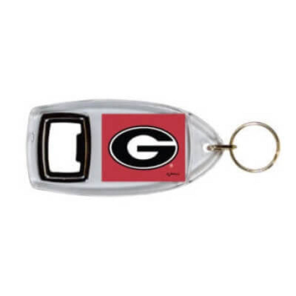 Georgia Bulldog Key Chain Bottle Opener with big G logo on red background.