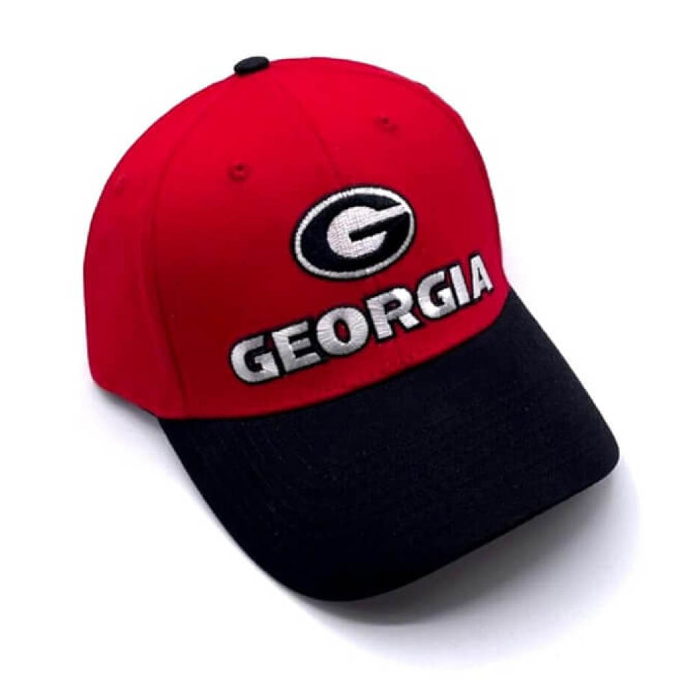 Two tone University of Georgia Bulldogs baseball cap in red and black