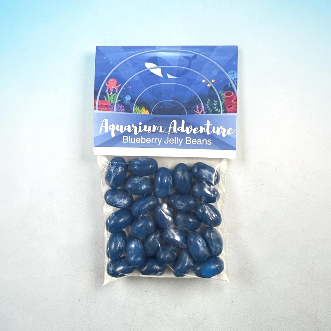 blueberry jelly beans with an Aquarium Adventure label