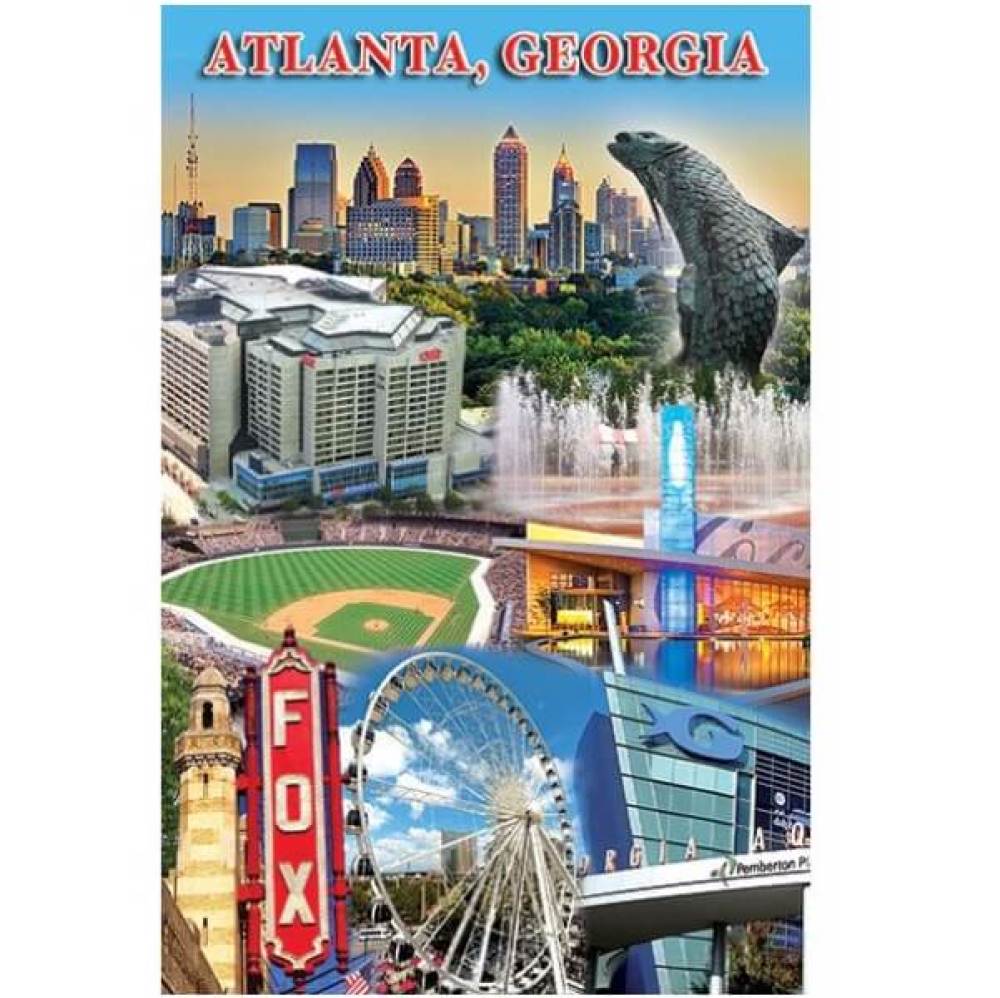 Playing cards that feature a collage of Atlanta area attractions and landmarks on the back.