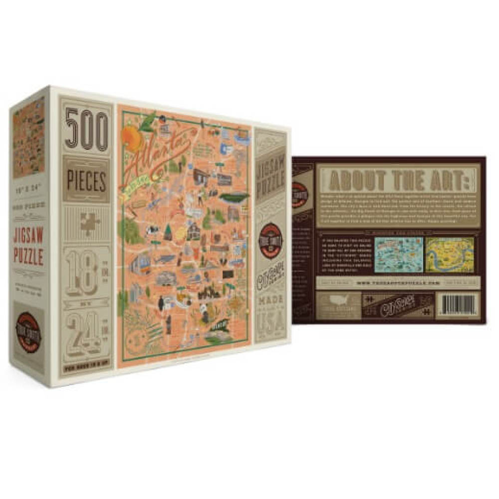 Atlanta Puzzle box showing Atlanta landmarks and trivia