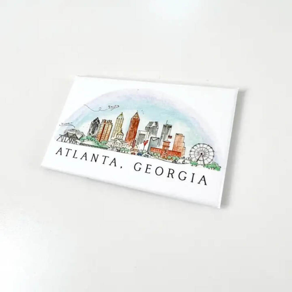 Watercolor design of the downtown Atlanta skyline on a white magnet