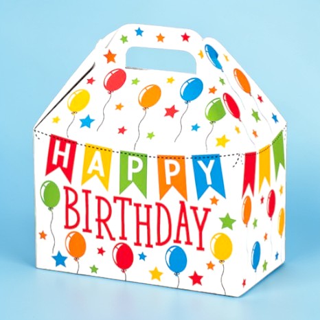 Birthday gift box with colorful balloons and &