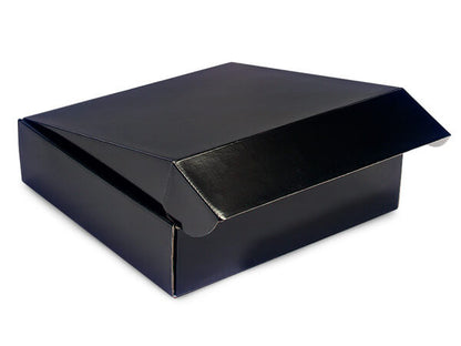 Black rectangular box with a glossy finish on a white background