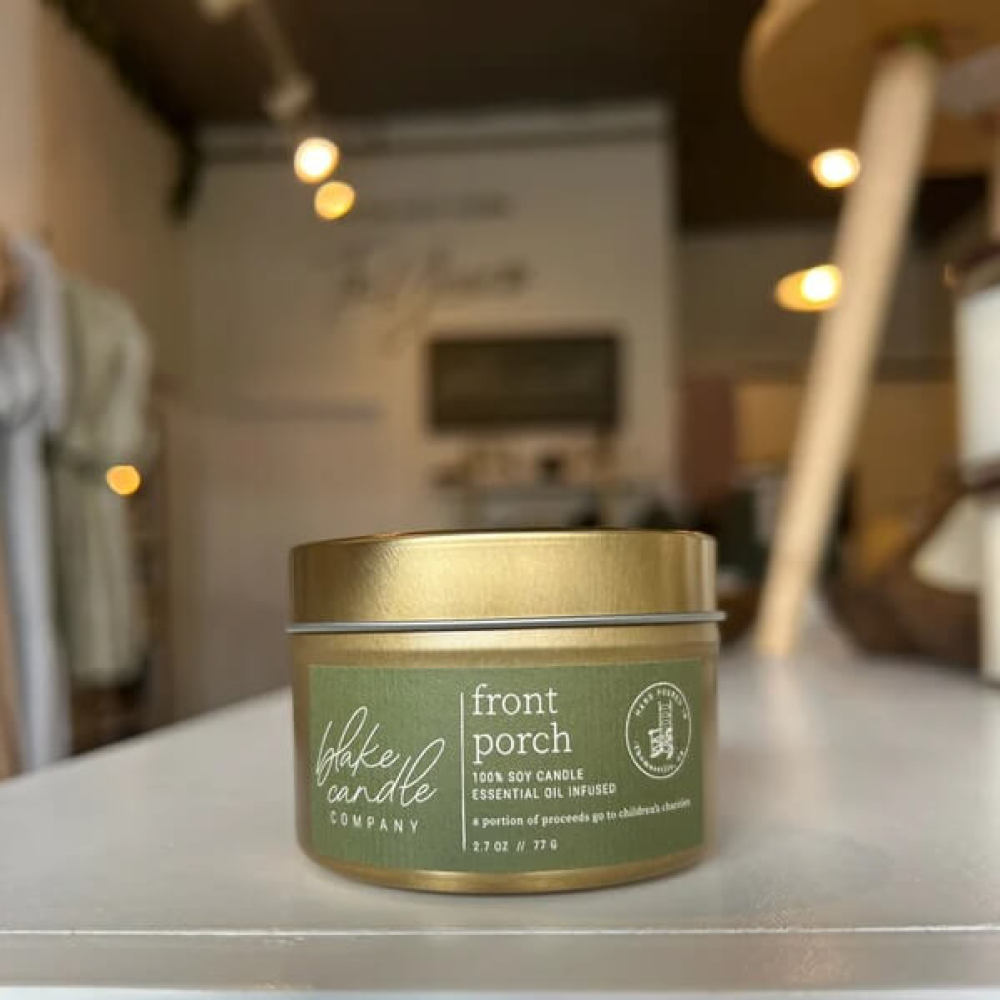 Front porch candle travel tin from Blake Candle Company