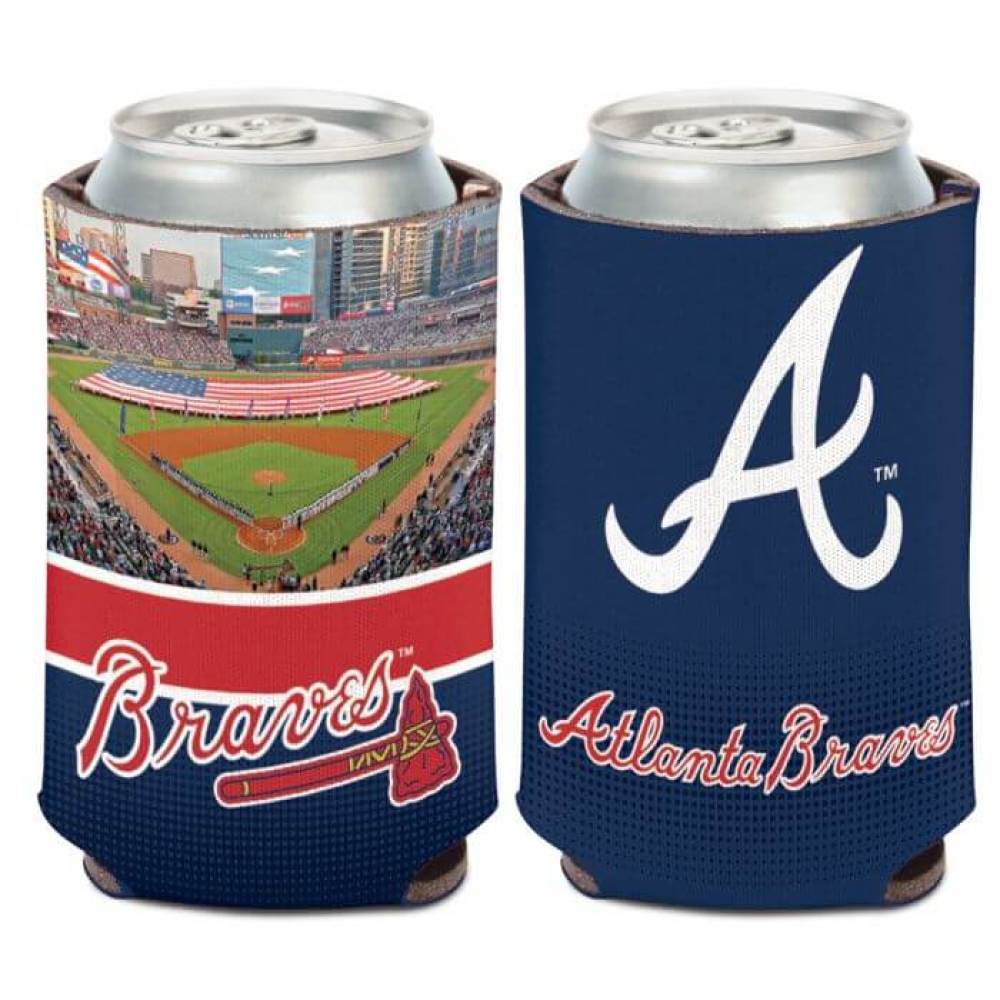 Atlanta Braves logo Coozie drink holder with SunTrust Park stadium on back