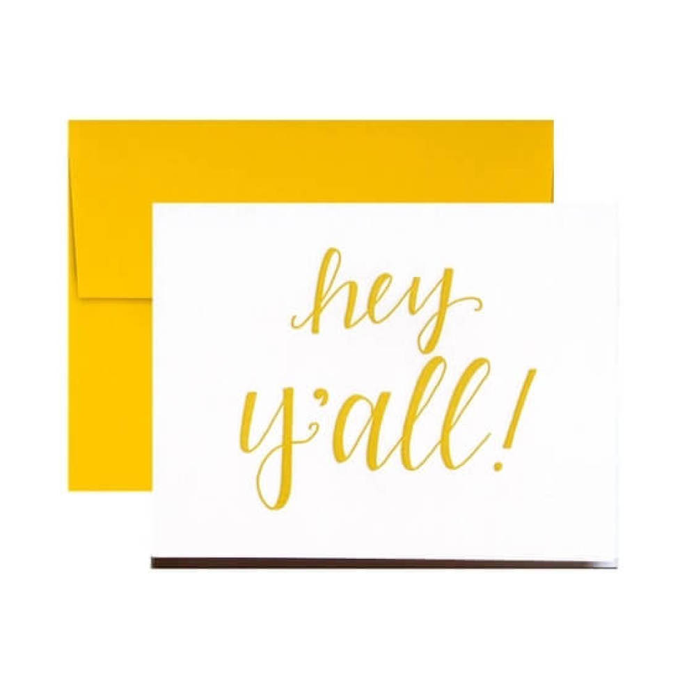 White greeting card that says Hey Y&