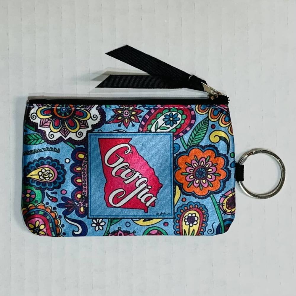 Georgia Souvenir Coin Purse blue with colorful floral design 