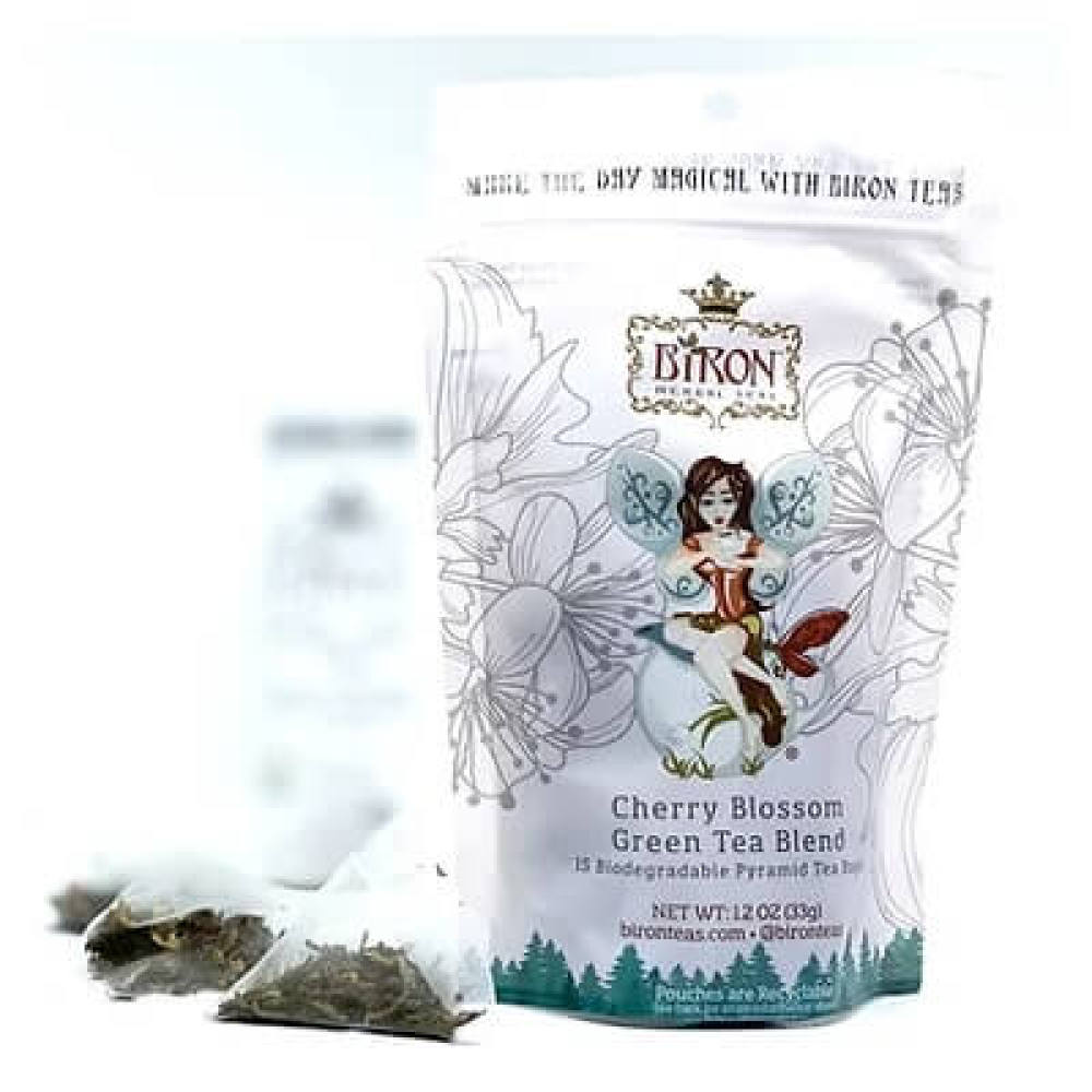 Beautiful bag of cherry blossom tea bags with fairy design on the front