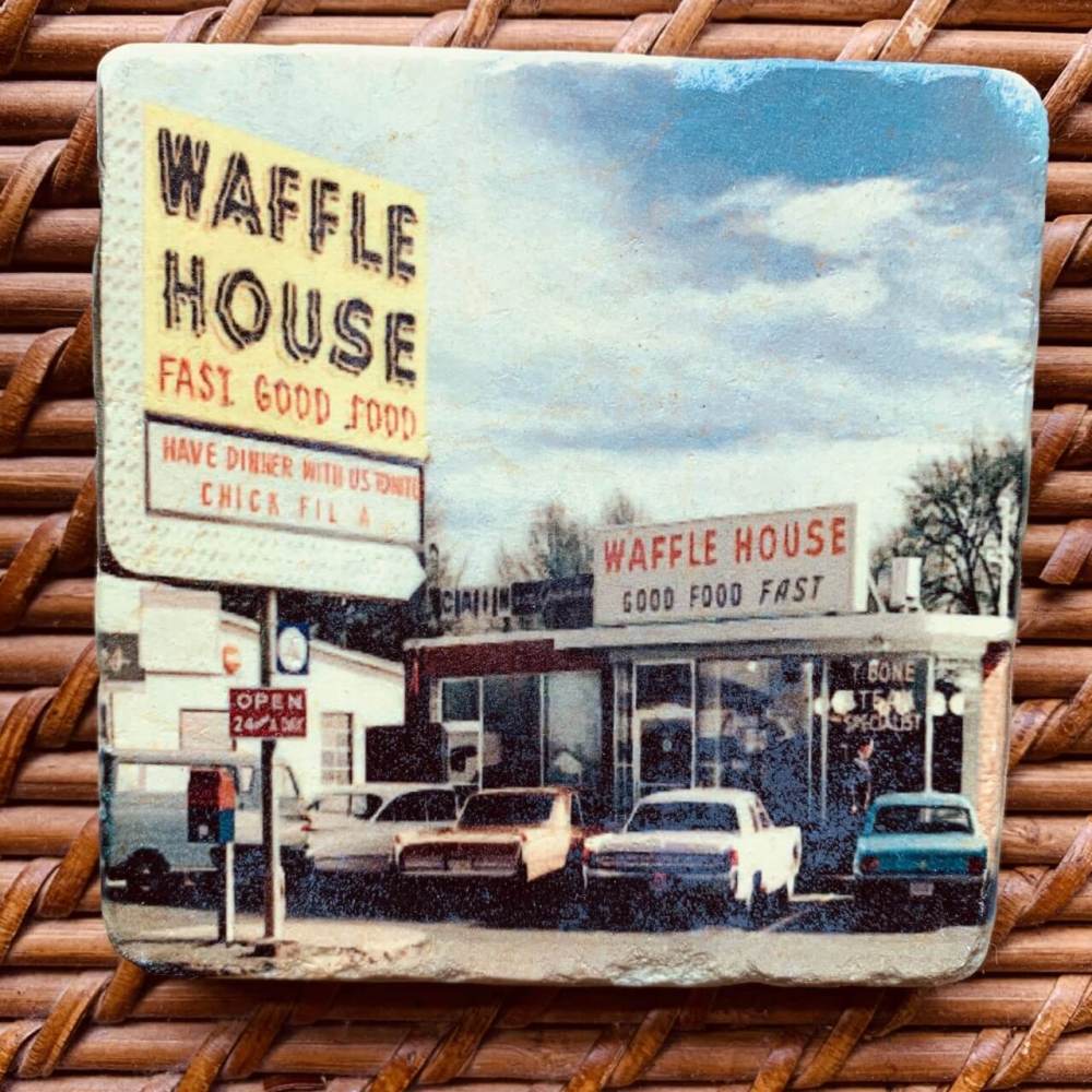 Waffle House Coaster with picture of the original Waffle House restaurant from the 1950s