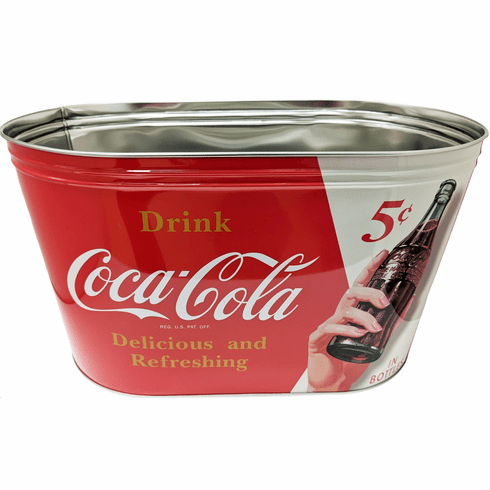 Coca-Cola metal party tub with vintage design on a white background