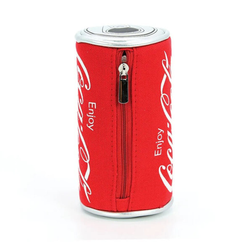 Red Coca-Cola can coin purse with white text on a white background