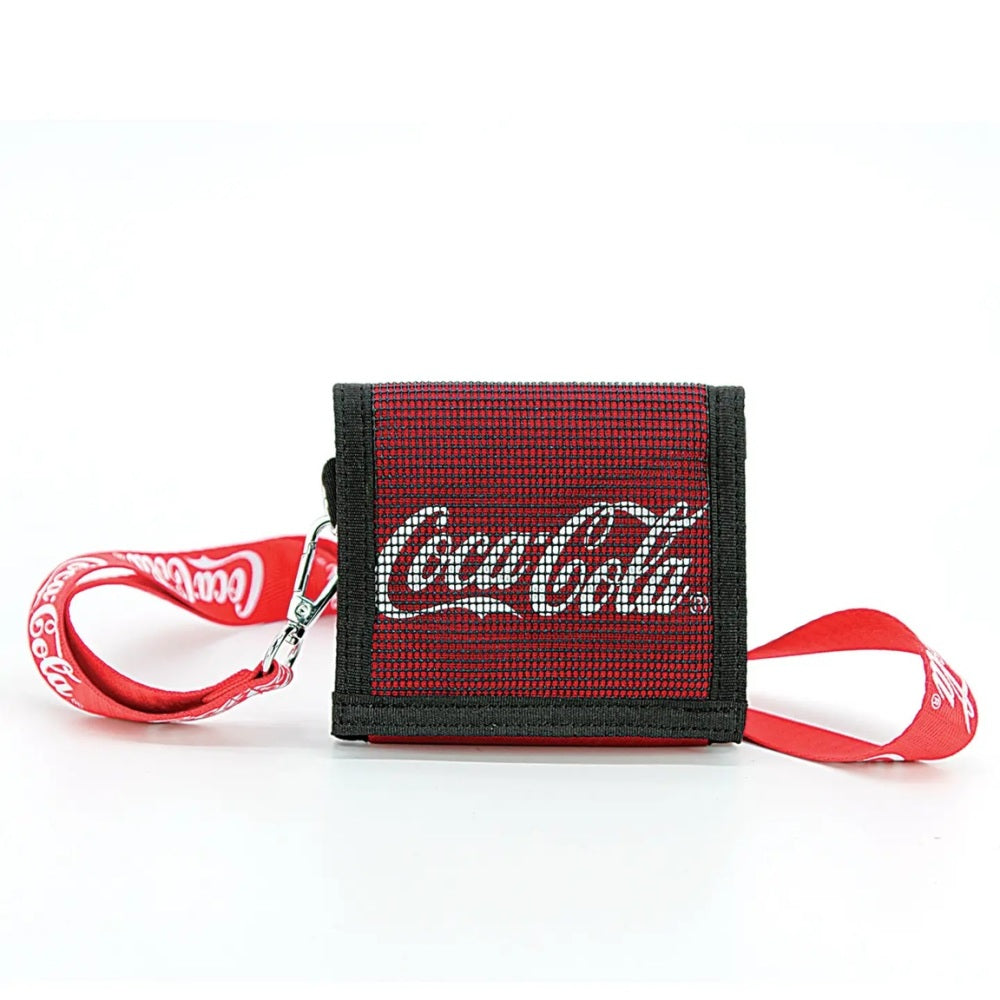 Red wallet with Coca Cola logo and detachable carrying strap