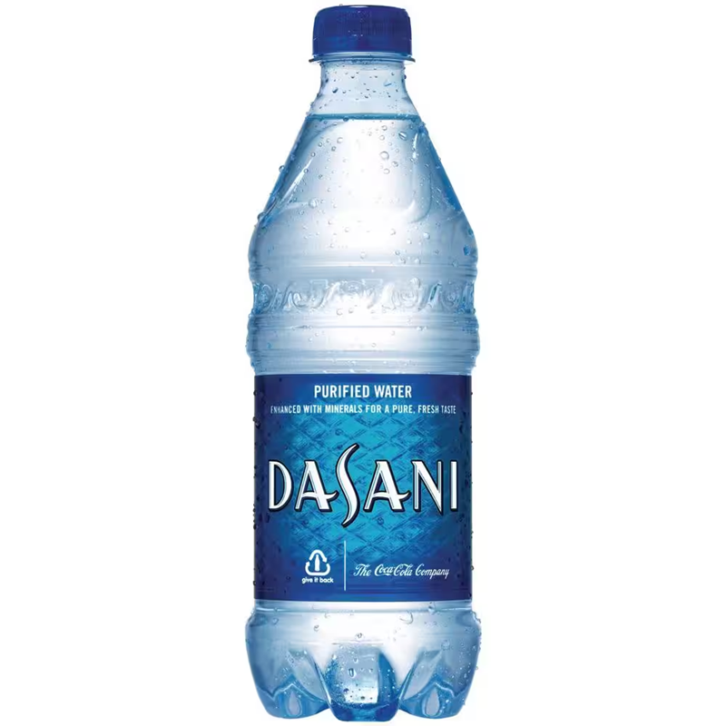 Dasani water bottle on a white background