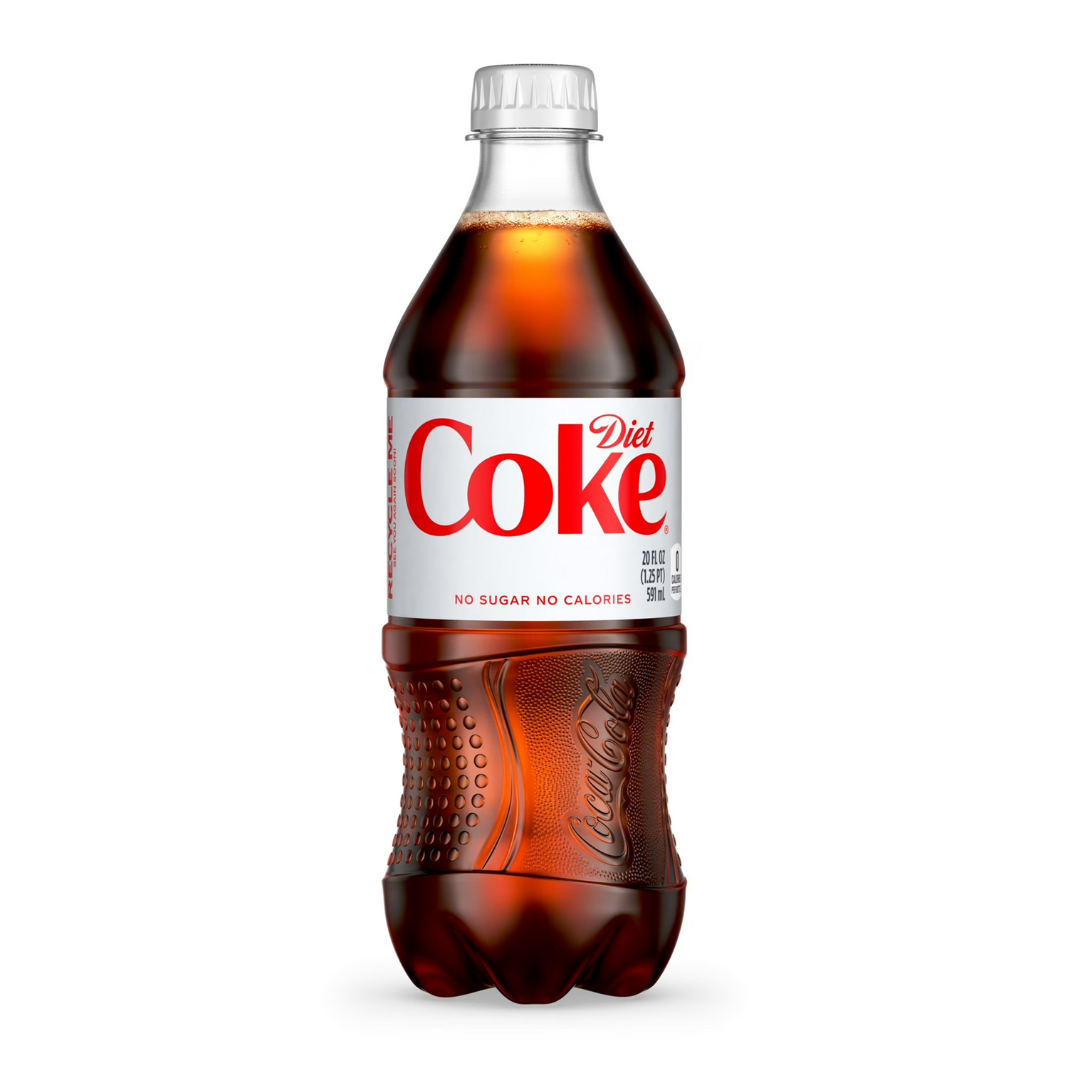 Diet Coke bottle with red label on a white background