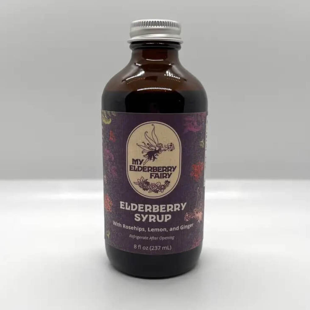 8 ounce bottle of all natural elderberry syrup from My Elderberry Fairy